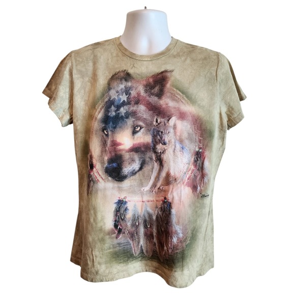 The Mountain Tops - The Mountain Wolf American Flag Dreamcatcher T Shirt Womens XL 2012 Graphic Tee